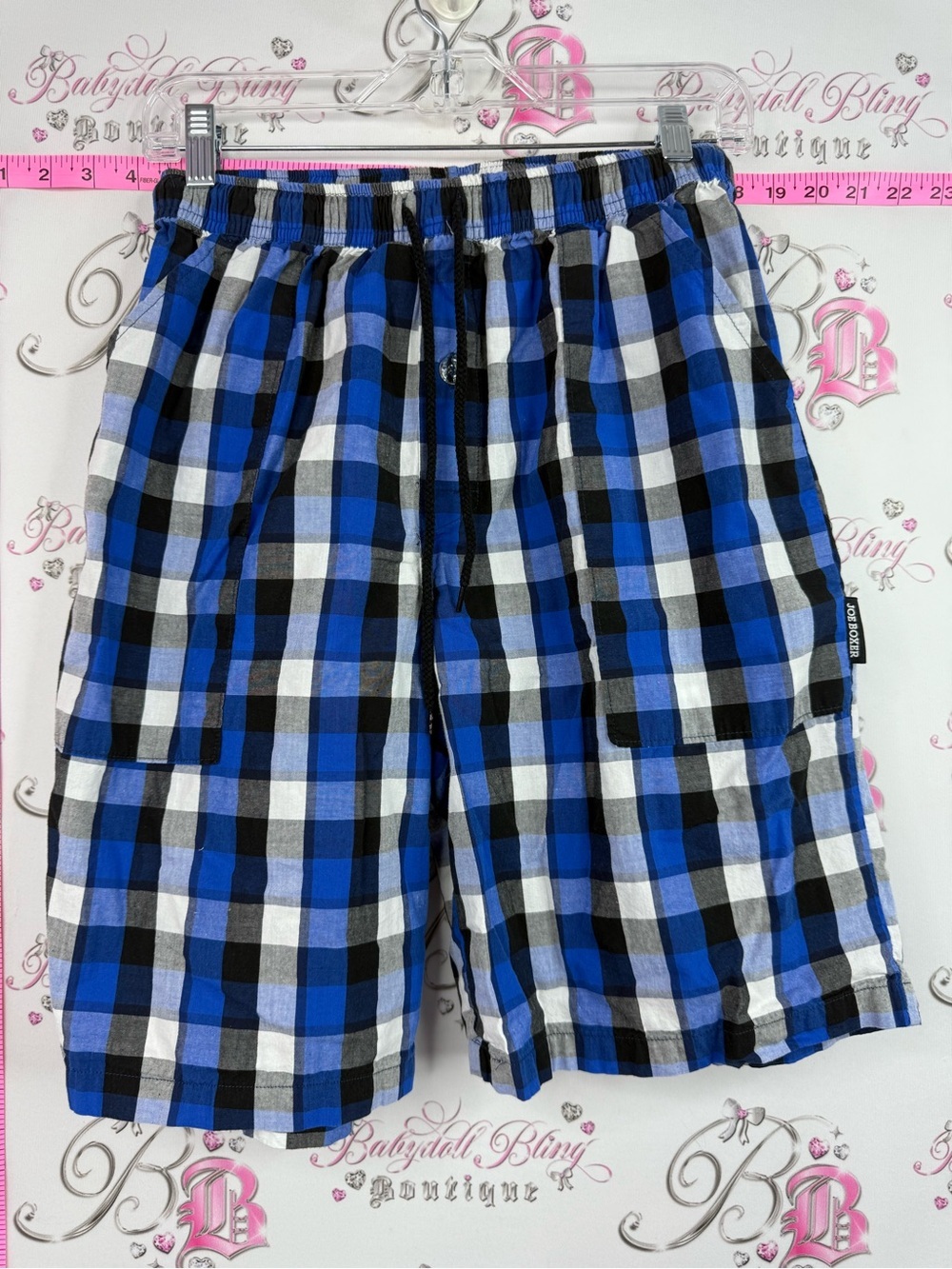 Joe Boxer Blue Black White Plaid Lounge Shorts